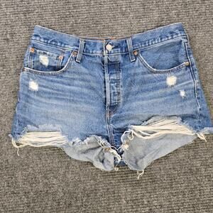 Levi's 501 Shorts Womens W31 Blue Distressed Button Fly Denim Cutoff